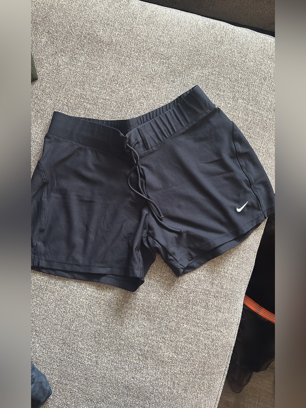 Nike Women's Black Athletic Shorts with White Swoosh